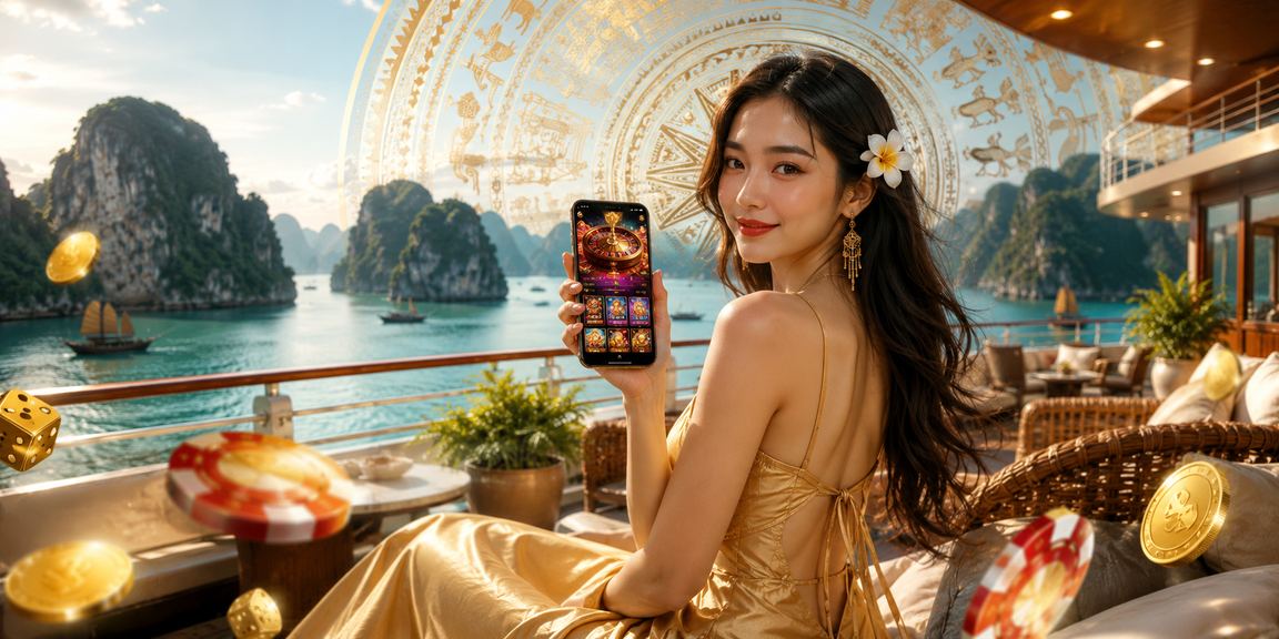 Giao diện di động của trang giải trí casino tại Việt Nam với khung cảnh Hạ Long